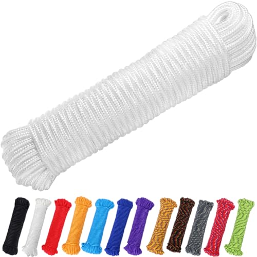 PerkHomy 90 ft 1/4 inch (7mm) Polyester Rope (Nylon - Like Durability) Poly Flag Pole Clothes Line Camping Utility Good fo...