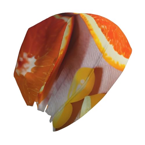 bnvaab Fresh Orange Fruit Print Beanie Hat for Men and Women Stretchy Slouchy Winter Warm Cap Headwear Accessory
