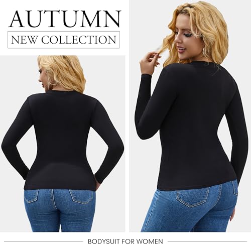 Chongbaijia 5 Pack Long Sleeve Shirts for Women Crew Neck Basic T Shirt Fall Stretch Tight Fitted Thermal Shirts Fashion Tops