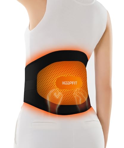 IKEEPFIT Portable Heating Pad for Back, Cordless Wearable Heat Belt with Massager for Lower Back Pain Relief, Battery Powered 8000 mAh Rechargeable, MAXwarm® 3.0, Gift for Women Men 90-310 lbs