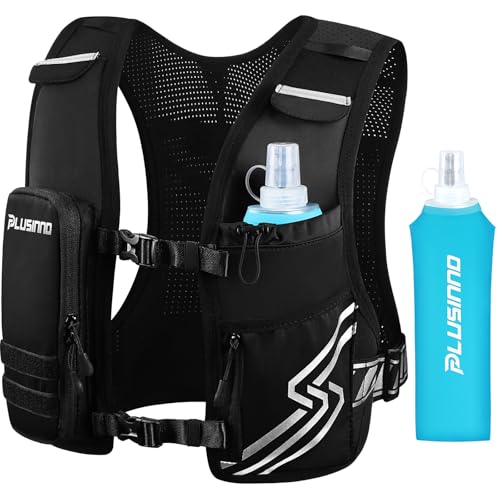 Running Vest for Women Men, Running Hydration Vest with 500ml Soft Flask & Touch-Screen Phone Pocket, Reflective Lightweig...