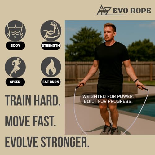 Evo Rope | 1.1LB Weighted Jump Rope for Women & Men – Adjustable 10mm Heavy PVC Skipping Rope for Fitness, Ideal for High-...