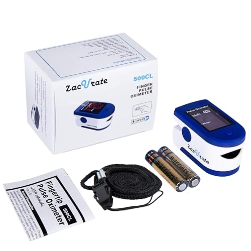Zacurate Fingertip Pulse Oximeter Blood Oxygen Saturation Monitor with Batteries and Lanyard Included (Sapphire Blue)