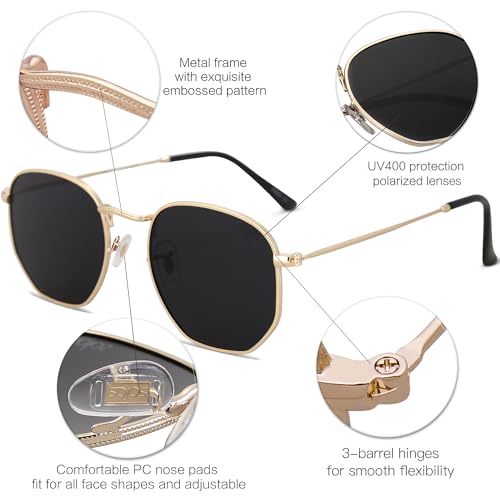 SOJOS Square Polarized Sunglasses for Women Men Small Hexagonal Polygon Shades SJ1072