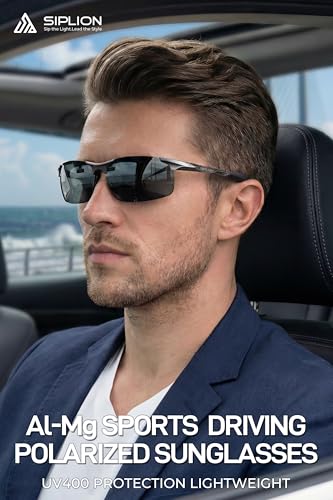 SIPLION Polarized Sunglasses Men Sports: UV Protection Ultra Light Al-Mg Metal Frame Ideal For Driving Fishing Running Golf