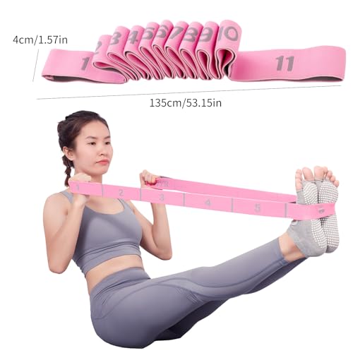 Elastic Stretching Strap with 11 Loops, Adjustable Stretch Band for Adults - Flexibility Straps for Yoga, Pilates, Dance -...