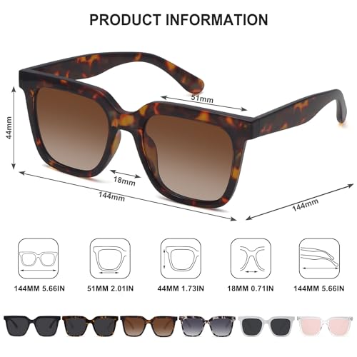 Fozono Large Square Sunglasses Trendy Polarized Sunglasses for Women Men Classic Retro Style UV400 Protection