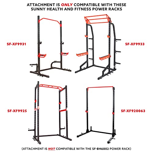 Sunny Health & Fitness Power Cage Squat Rack Upgrade Attachments, Dip Bar, Plate Bar Holder, Belt Squat, J Hook, Lat, Adap...