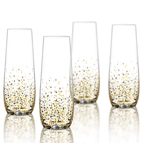 Fitz and Floyd Confetti Stemless Flutes (Set of 4), Elegant Lead-free Matching Drinkware Perfect For Everyday Use Or Enter...