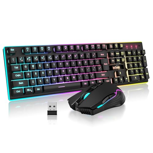 RedThunder K10 Wireless Gaming Keyboard and Mouse Combo, LED Backlit Rechargeable 3800mAh Battery, Mechanical Feel Anti-gh...