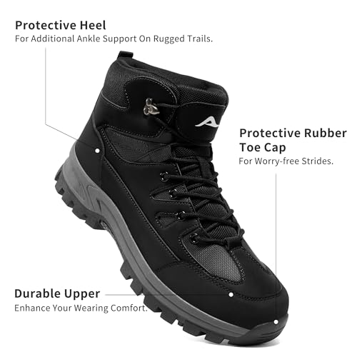 HARENCE Mens Waterproof Hiking Boots Comfortable Outdoor Walking Trail Boot Non Slip Mid Ankle Trekking Shoes