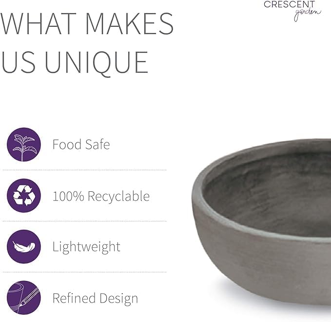 Crescent Garden Extra Large Outdoor Planter Bowl with Drain Hole for Water Gardens, Fountain, Landscaping - 40" W x 15" H (Caviar Black)