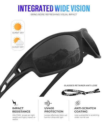 KALIYADI Polarized Sunglasses-Men Sports Sun-Glasses: Mens Sunglasses UV400 Protection for Running Fishing Golf