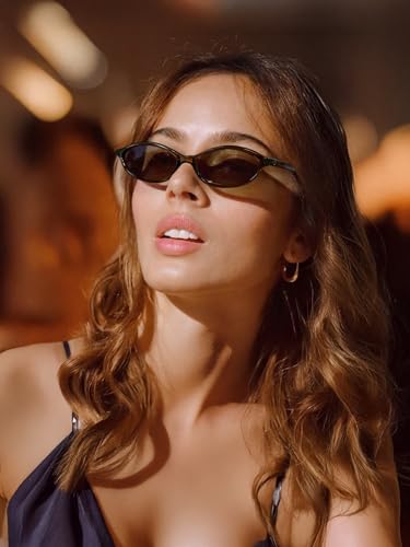 FEISEDY Retro Oval Cat Eye Sunglasses for Women 90s Narrow Lightweight Shades Y2k Trendy Sunnies B0257
