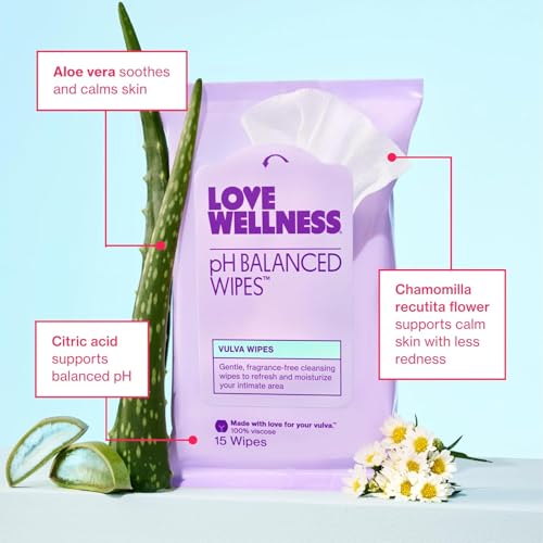 Love Wellness pH Balancing Wipes for Women | Fragrance-Free | Vulva Cleanser for Balanced pH, Intimate Health & Hygiene | ...