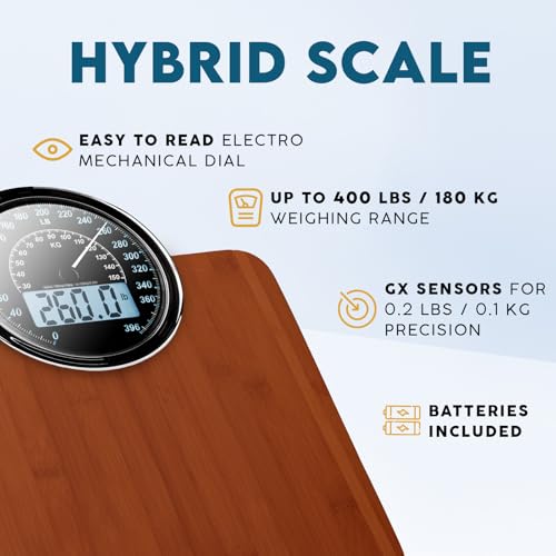 ZENO Hybrid 2-in-1 Analog & Digital Weighing Scale for Body Weight up to 400lbs - Thick Tempered Glass - Extra Large Displ...