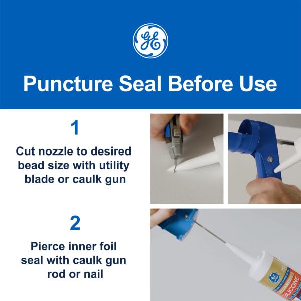 GE Supreme Silicone Caulk for Kitchen & Bathroom, Clear, 10 fl oz Cartridge, 1 Pack - 100% Waterproof Silicone Sealant, 7X Stronger Adhesion, Shrink & Crack Proof