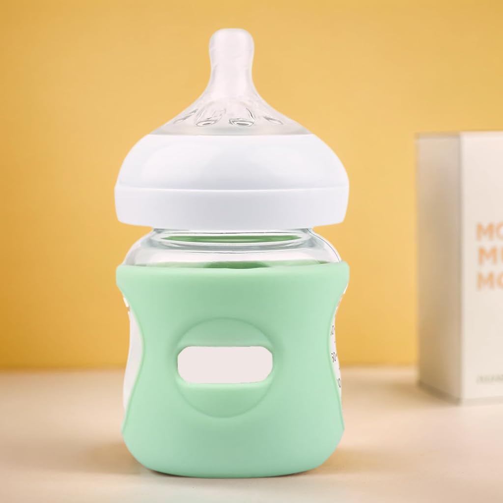 2 Pack Silicone Sleeves Compatible with Philips Avent Glass Baby Bottles 4 oz, to Prevent The Baby Bottles from Breaking, BPA-Free (Green+Light Green)