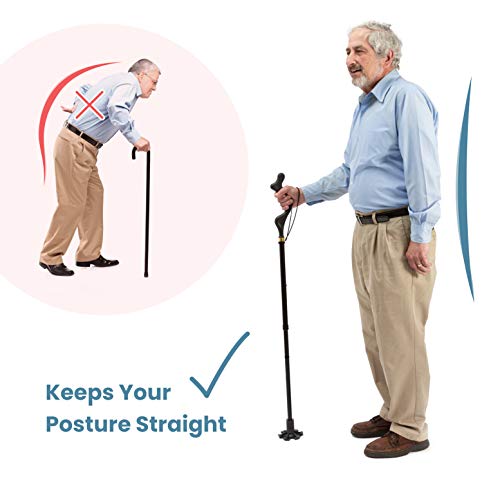 Walking Cane for Men and Women - Special Balancing Stick With 10 Adjustable Heights - Self Standing, Folding, Portable, Co...