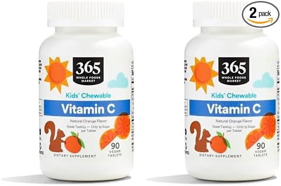 365 by Whole Foods Market, Kids Essentials Chewable Vitamin C, 90 Count (Pack of 2)