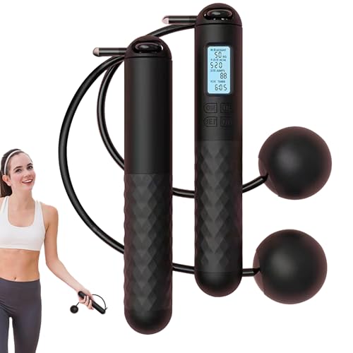 ropelless Jump Rope – Digital Counter Skipping Rope | Ball‑Weighted Cableless Jump Cord With Adjustable Non‑Slip Handles, ...