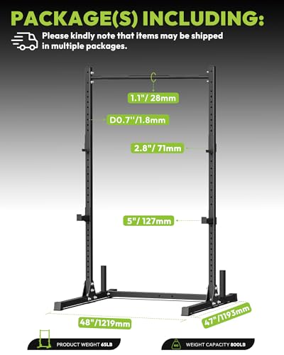 HANDBODE Squat Rack with Pull Up Bar, Adjustable Power Racks for Home Gym, 800 lbs Capacity Bench Press Rack, Fits 6 & 7 F...