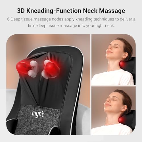 Mynt FSA Eligible HSA Approved Shiatsu Neck and Back Massager for Chair with 10 Deep Kneading Nodes, 2D & 3D Back Massage ...