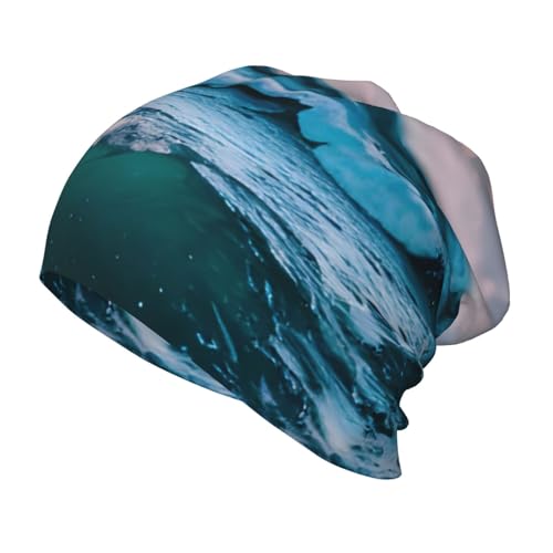 Ocean Waves Print Soft Beanie Winter Hat Warm Thermal Cap Headwear for Snow Play Outdoor Activities
