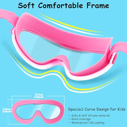 COOLOO Kids Swim Goggles for Age 3-15, 2 Pack Kids Goggles for Swimming with Nose Cover, No Leaking, Anti-Fog, Waterproof