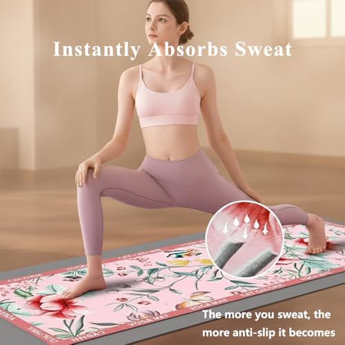 Yagizaai Hot Yoga Mat Towel for Women | Non-Slip Natural Rubber Backing | 72"x26.7" Absorbent Suede Microfiber & Floral De...
