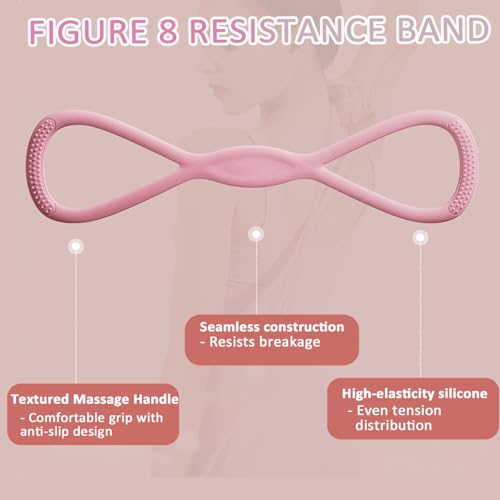 Figure 8 Resistance Bands for Women & Men – 15LB Silicone Pull Rope for Shoulder, Back & Arm Workout – Non-Slip Handles, H...