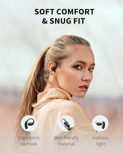 PSIER Open Ear Headphones Bluetooth 5.3 Bone Conduction Headphone, Soft Wireless Open Earbuds IPX6 Waterproof, Open Ear Ea...