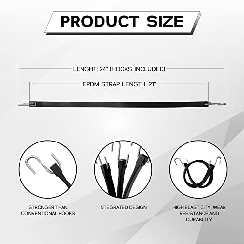ROBLOCK 21" Rubber Tarp Straps with 150% Max Stretch, 100% EPDM Bungee Cords with Metal Crimped S Hooks, Ideal for Securin...