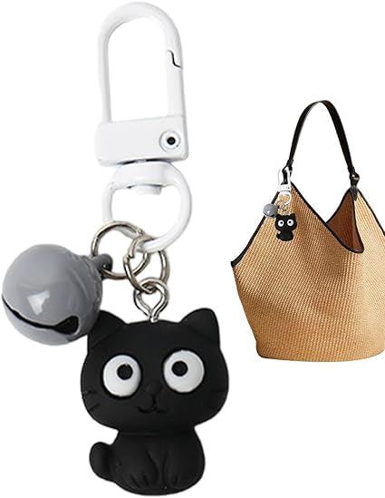 Stylish Cat Pendant Keychain - Black Kitten Charm Key Ring for Keys, Handbags, and Backpacks - 6x3 cm Keychain for Women - Cat-Themed Accessory for Bags, Couples Gift, Girls' Purse Charm