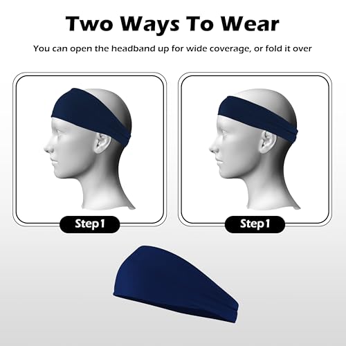 Headbands for Women, 12PCS Wide Stretchy Sports Hair Bands, Elastic Soft Fashion Head Bands, Non-Slip Running Sweatbands f...