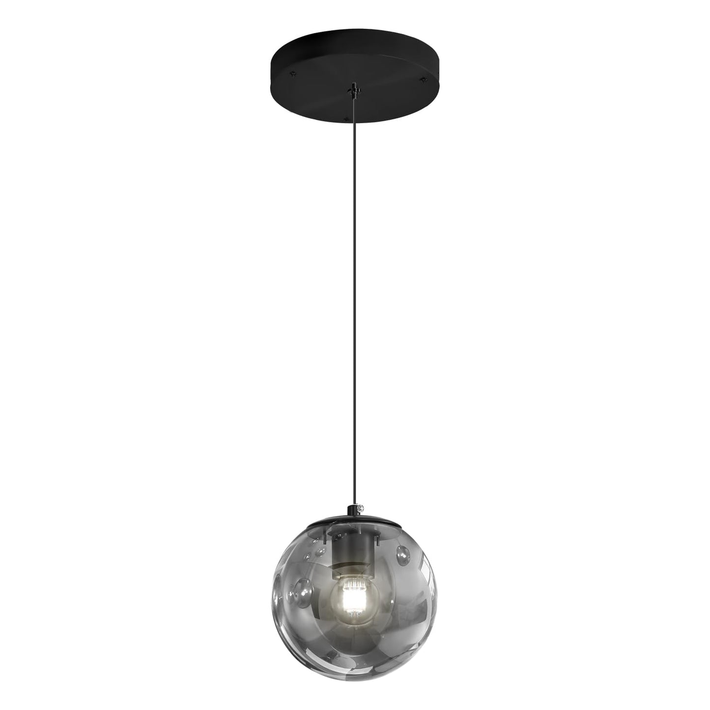 Ykolupty 1-Light Black Pendant Light Fixtures Modern Smoke Gray Glass Globe Pendant Lights Kitchen Island Adjustable Hanging Lights Globe Stairwell Lighting Black Chandelier For Dining Room
