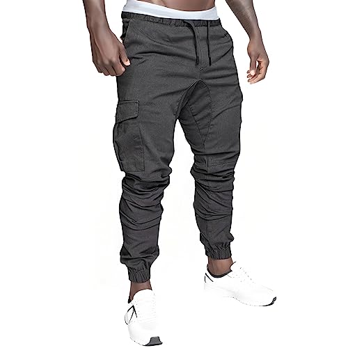 Mens Casual Cargo Pants Fashion Baggy Workout Joggers Straight Leg Pants Soft Drawstring Elastic Waistband Hiking Trousers