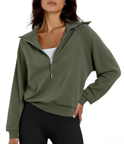 Women's Cropped Half Zip Pullover Quarter Zipper Long Sleeve Sweatshirt for Casual Wear