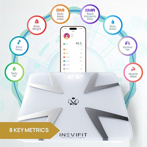 INEVIFIT Smart Body Fat Scale, Highly Accurate Bluetooth Digital Bathroom Body Composition Analyzer, Measures Weight, Body...