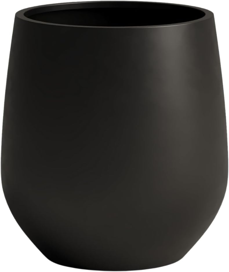 DTY Signature Mount Wilson Lightweight and Durable Modern Fiberstone Tapered Planter for Indoor Outdoor Drainage Hole & Rubber Plug Weather Resistant, 11.8" H x 11" Dia (8" Opening) - Small, Black