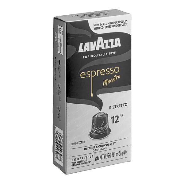 Lavazza Espresso Ristretto Dark Roast Arabica & Robusta Aluminum Capsules Compatible with Nespresso Original Machine  10 Count  Intense and full bodied  dark crema  Intensity 12 of 13