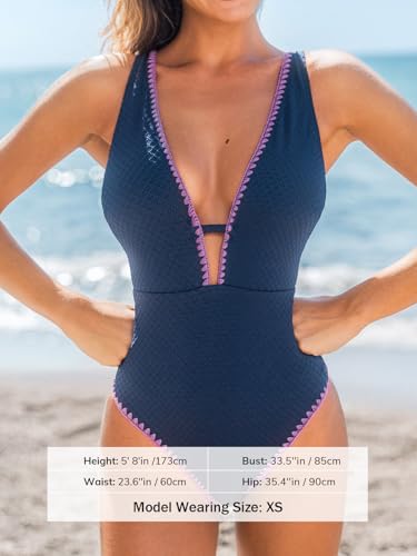 CUPSHE Women's One Piece Swimsuit Tummy Control V Neck Cutout Bathing Suit Crisscross Back Textured Cheeky Bottom