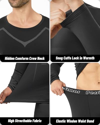 persimar Upgraded Thermal Underwear for Men Long Johns Set for Cold Weather Base Layer Top & Bottom with Fleece Lined