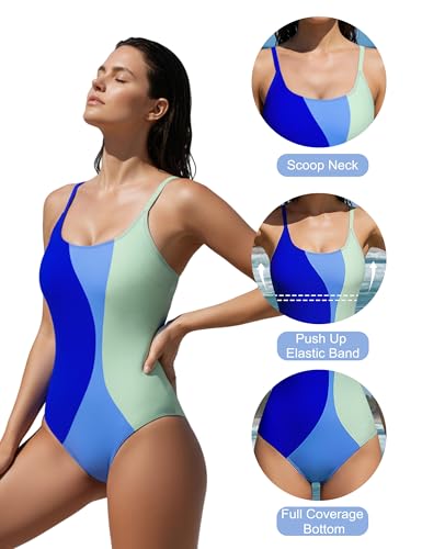 BMJL Womens One Piece Swimsuit Sports Full Coverage Bathing Suit Color Block Slimming Tummy Control Swimming Suits