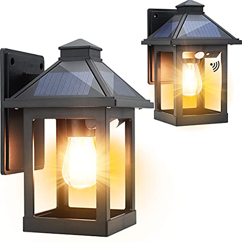 CYHKEE 2 Pack Solar Wall Lanterns Outdoor with 3 Modes, Dusk to Dawn Motion Sensor LED Sconce Lights IP65 Waterproof, Exte...