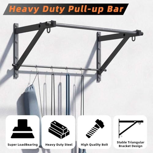 ZHNSYDN Wall Mounted Pull Up Bar, Strength Training Chin Up Bar with Hooks, Adjustable Depth Pull-up Bar with 500LBS Weigh...