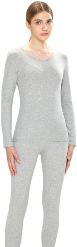 FUNSEED Women's Thermal Underwear Set Cotton Round Neck Long Sleeve Base Layers Set