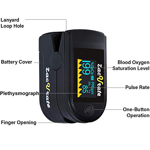 Zacurate 500C Elite Fingertip Pulse Oximeter Blood Oxygen Saturation Monitor with Silicon Cover, Batteries and Lanyard (My...