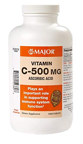 Major Vitamin C-500 mg Ascorbic Acid - Vitamin C Tablets - Dietary Supplement - 1000 Tablets