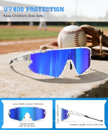 QALLY 3PACK Kids Sunglasses Youth Baseball Sunglasses for Boys Girls Age 4-14, Softball Cycling UV400 Protection Sports